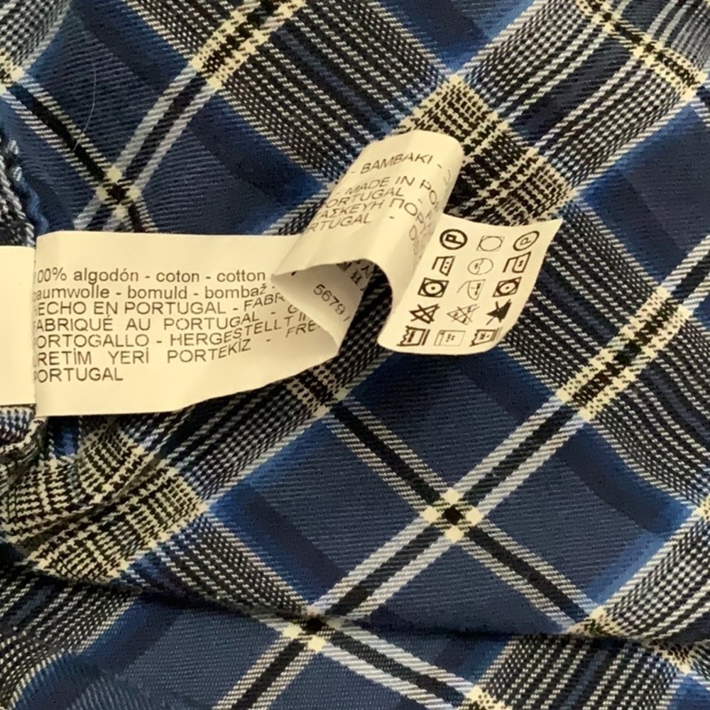 zara MAN Blue plaid buttoned down shirt with frayed hem. Size L - Picture 7 of 7
